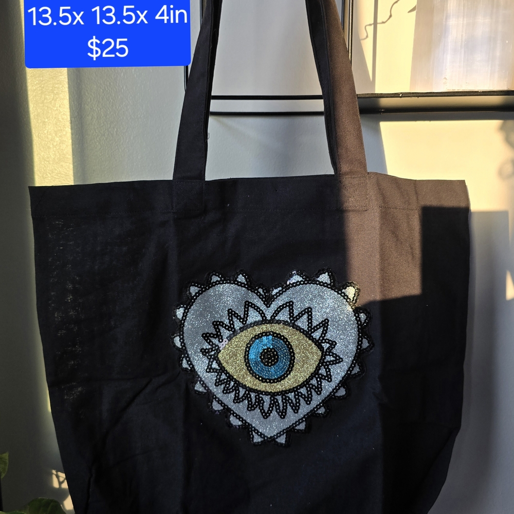 Black Tote Bag with Eye Design